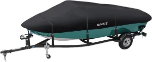 RVMATE 20-22ft Boat Cover, 600D Marine Grade Polyester, Fits V-Hull, Tri-Hull, Fishing Boat, Runabout, Length:20’-22’, Beam Width:106”, Black