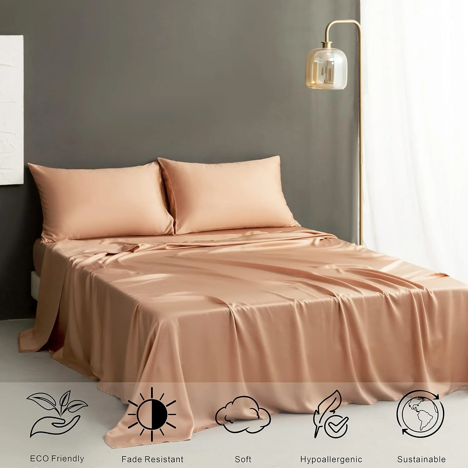 S VICTORY SYMBOL 100% Tencel Lyocell Sheets,Cooling for Hot Sleepers,Eucalyptus Sheet Sets King Size-Silky Soft Deep Pocket Bedding Set 4 Pieces,Breathable Smooth Comfy(Light Terracotta)