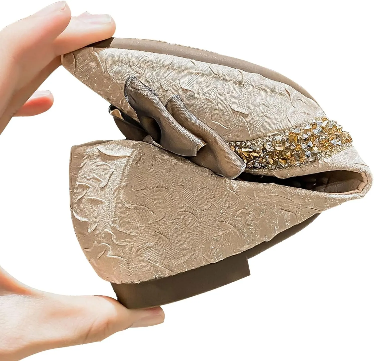 SAILING LU Bow-Knot Ballet Flats for Women Pointed Toe Crystals Wedding Shoes Comfort Light Weight Loafers