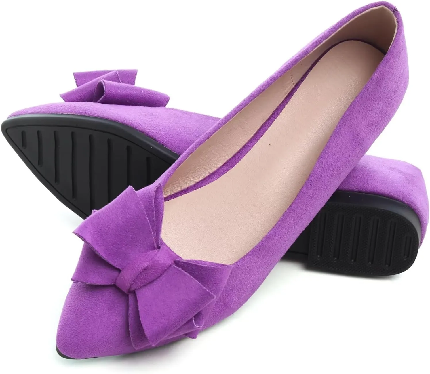 SAILING LU Bow-Knot Ballet Flats for Women Pointed Toe Crystals Wedding Shoes Comfort Light Weight Loafers