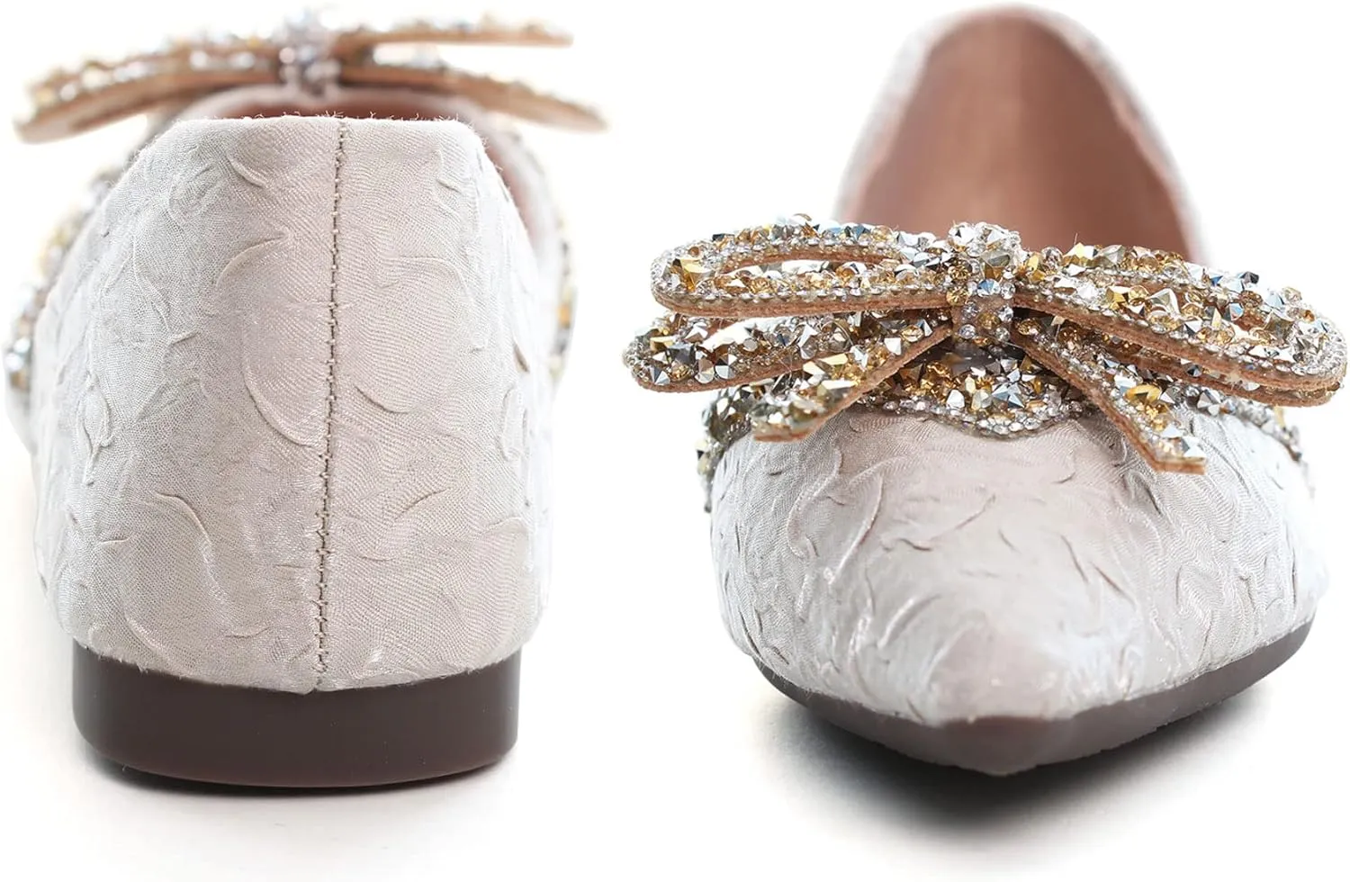 SAILING LU Bow-Knot Ballet Flats for Women Pointed Toe Crystals Wedding Shoes Comfort Light Weight Loafers