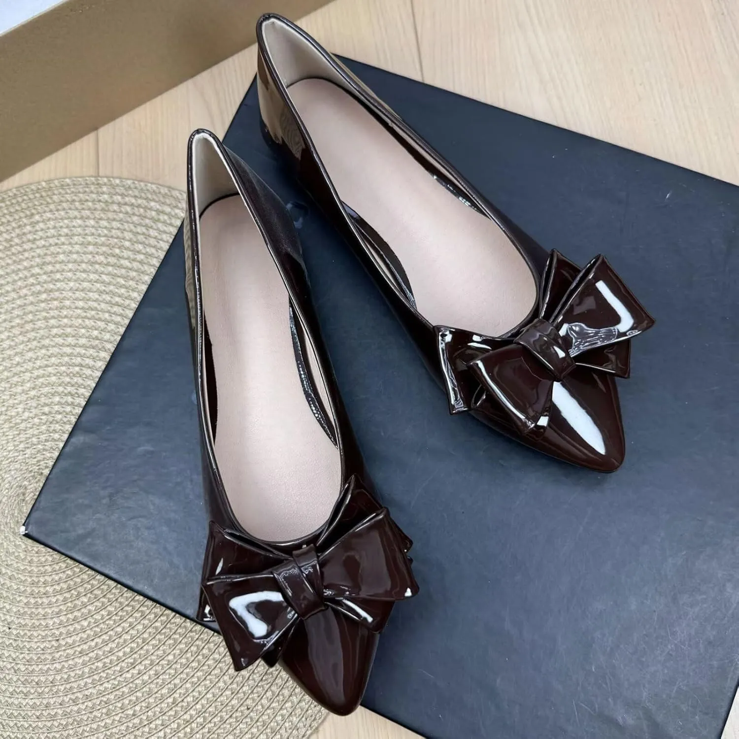 SAILING LU Bow-Knot Ballet Flats for Women Pointed Toe Crystals Wedding Shoes Comfort Light Weight Loafers