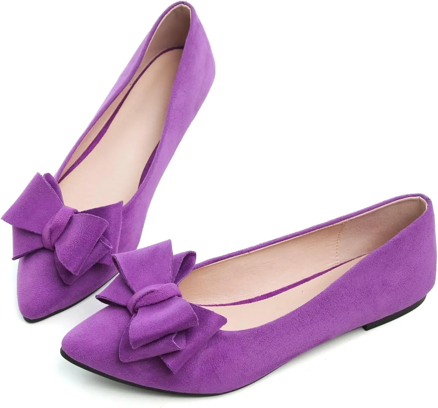 SAILING LU Bow-Knot Ballet Flats for Women Pointed Toe Crystals Wedding Shoes Comfort Light Weight Loafers