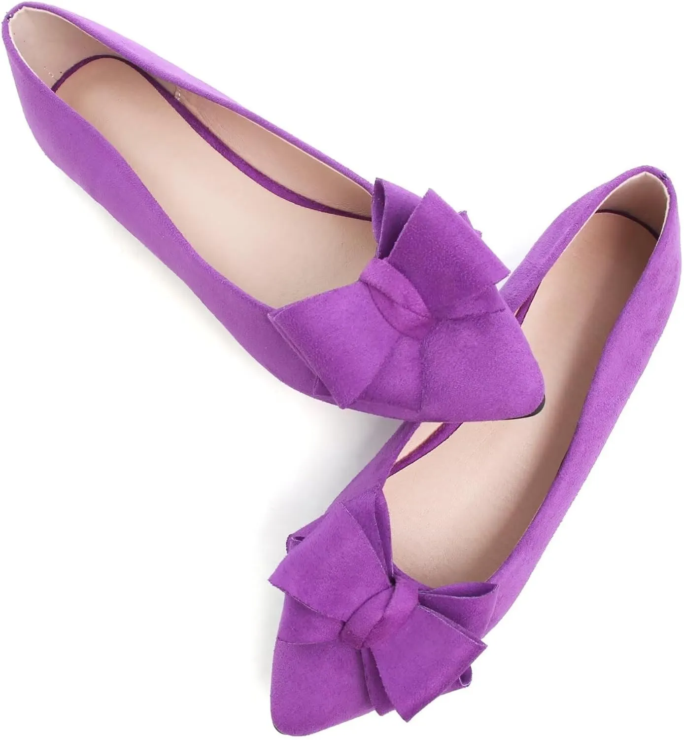 SAILING LU Bow-Knot Ballet Flats for Women Pointed Toe Crystals Wedding Shoes Comfort Light Weight Loafers