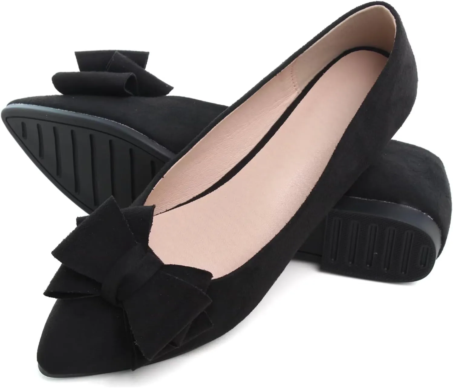 SAILING LU Bow-Knot Ballet Flats for Women Pointed Toe Crystals Wedding Shoes Comfort Light Weight Loafers