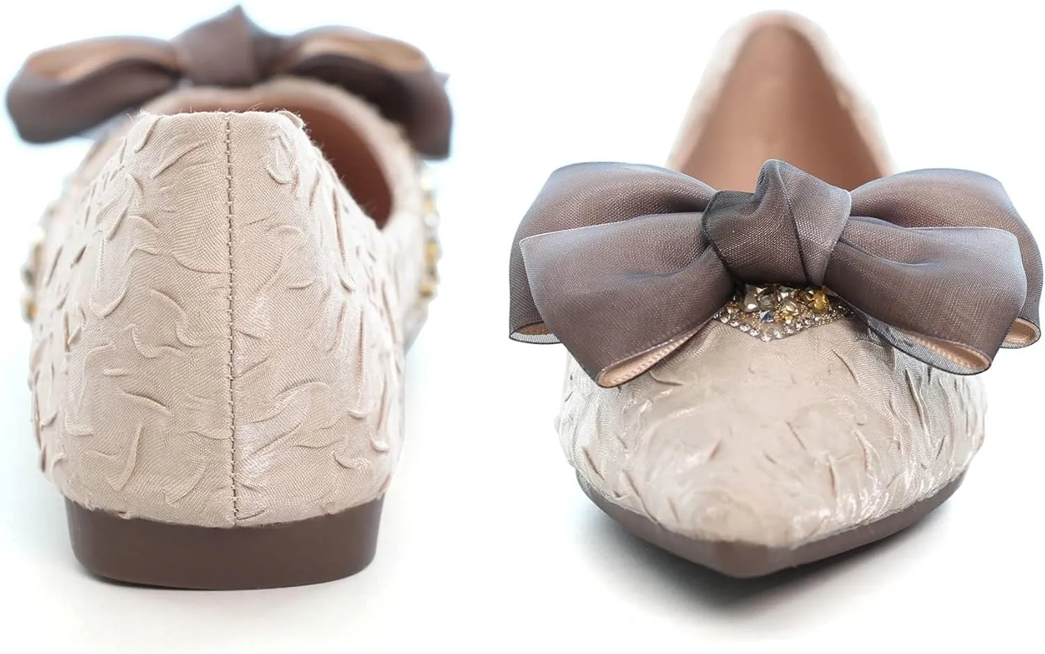 SAILING LU Bow-Knot Ballet Flats for Women Pointed Toe Crystals Wedding Shoes Comfort Light Weight Loafers