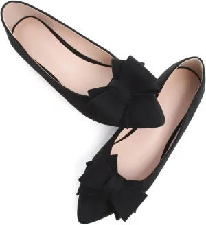 SAILING LU Bow-Knot Ballet Flats for Women Pointed Toe Crystals Wedding Shoes Comfort Light Weight Loafers