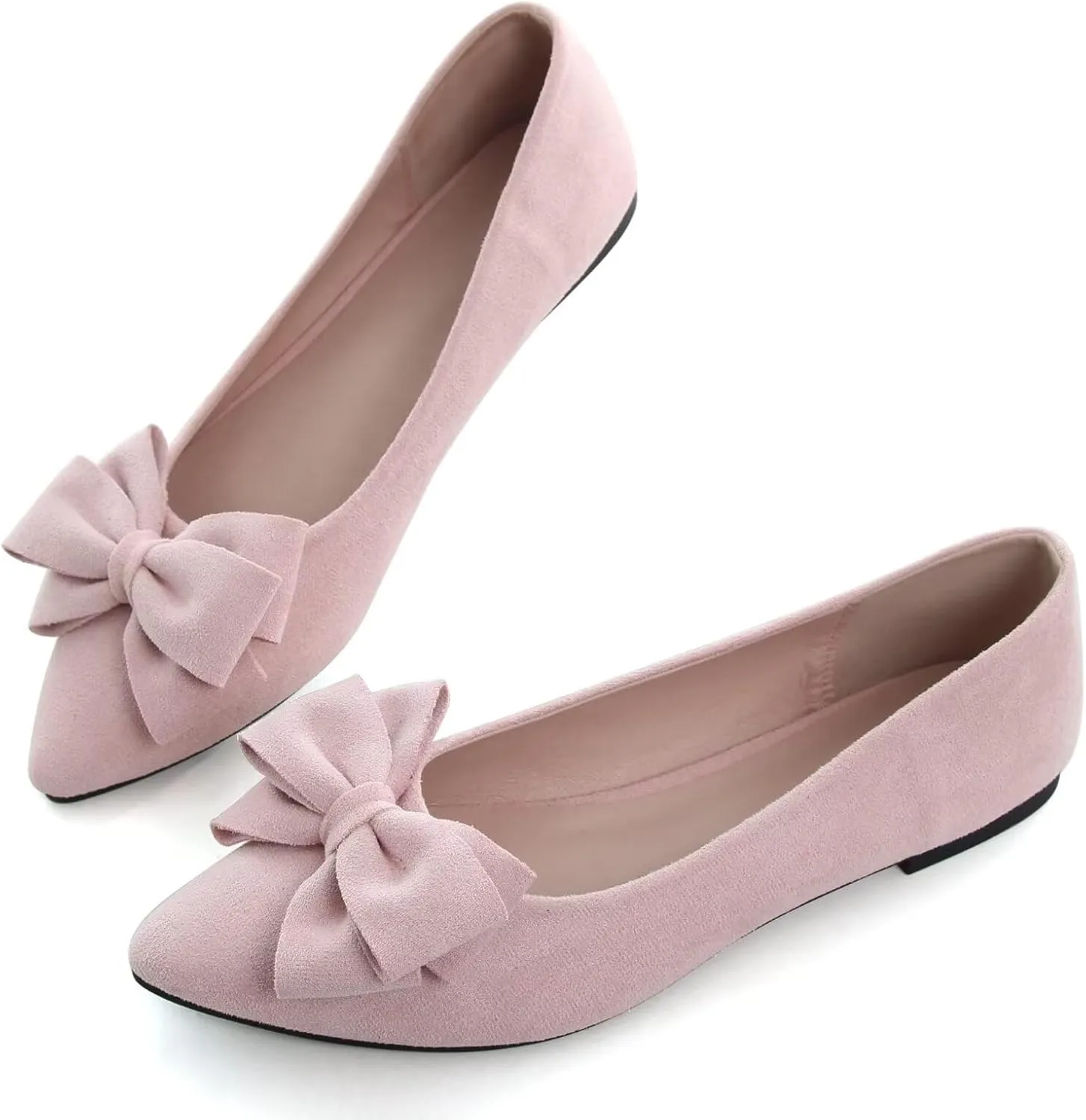 SAILING LU Bowknot Ballet Flats Womens Pointy Toe Casual Flat Shoes Suede Dress Shoes Wear to Work Slip On Moccasins