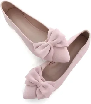 SAILING LU Bowknot Ballet Flats Womens Pointy Toe Casual Flat Shoes Suede Dress Shoes Wear to Work Slip On Moccasins