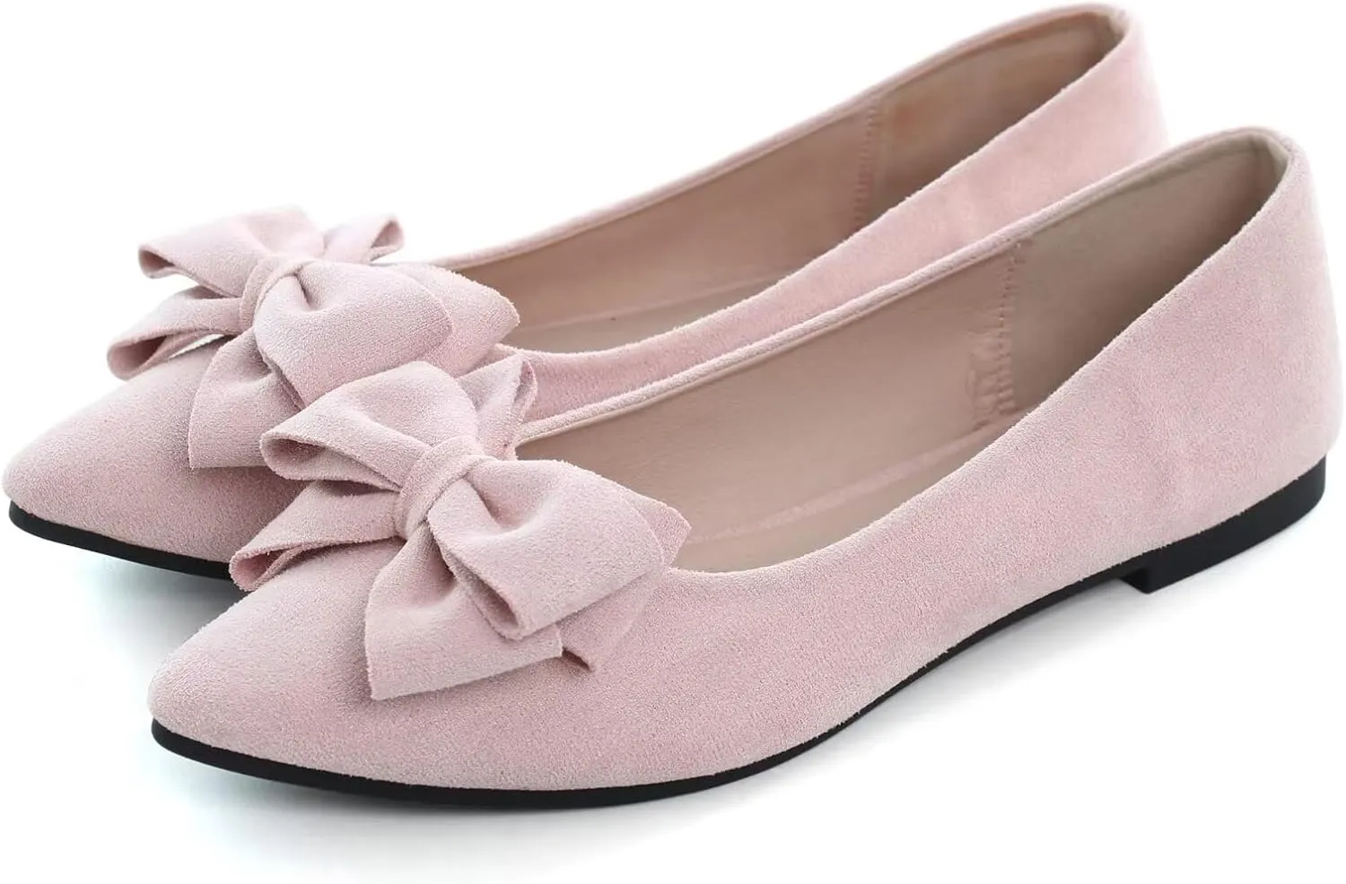 SAILING LU Bowknot Ballet Flats Womens Pointy Toe Casual Flat Shoes Suede Dress Shoes Wear to Work Slip On Moccasins