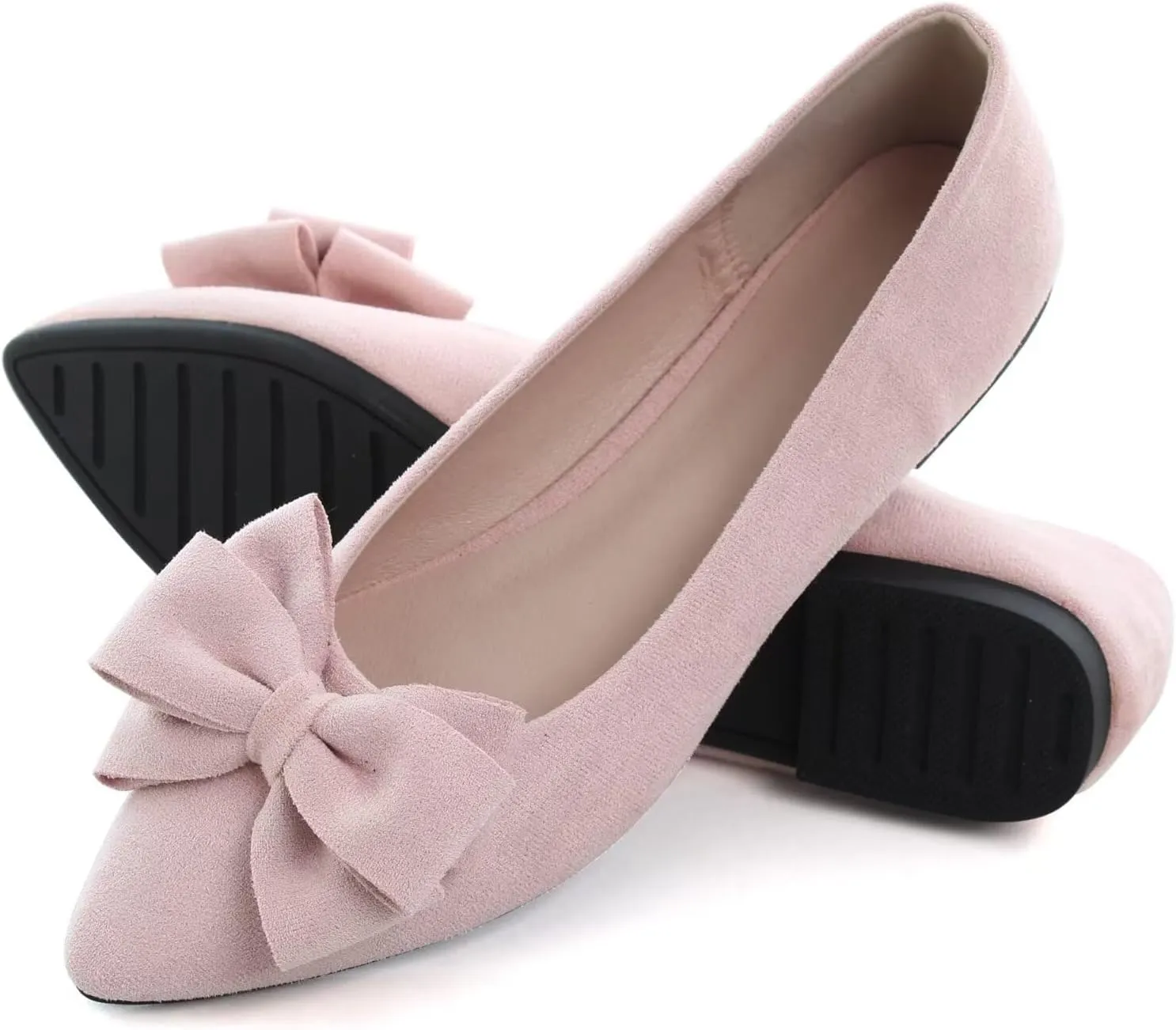 SAILING LU Bowknot Ballet Flats Womens Pointy Toe Casual Flat Shoes Suede Dress Shoes Wear to Work Slip On Moccasins