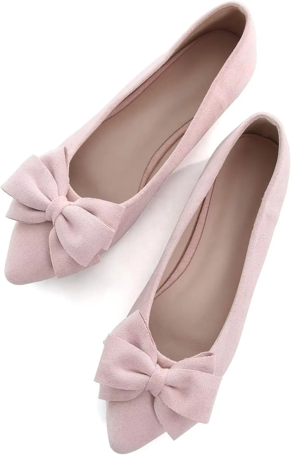 SAILING LU Bowknot Ballet Flats Womens Pointy Toe Casual Flat Shoes Suede Dress Shoes Wear to Work Slip On Moccasins