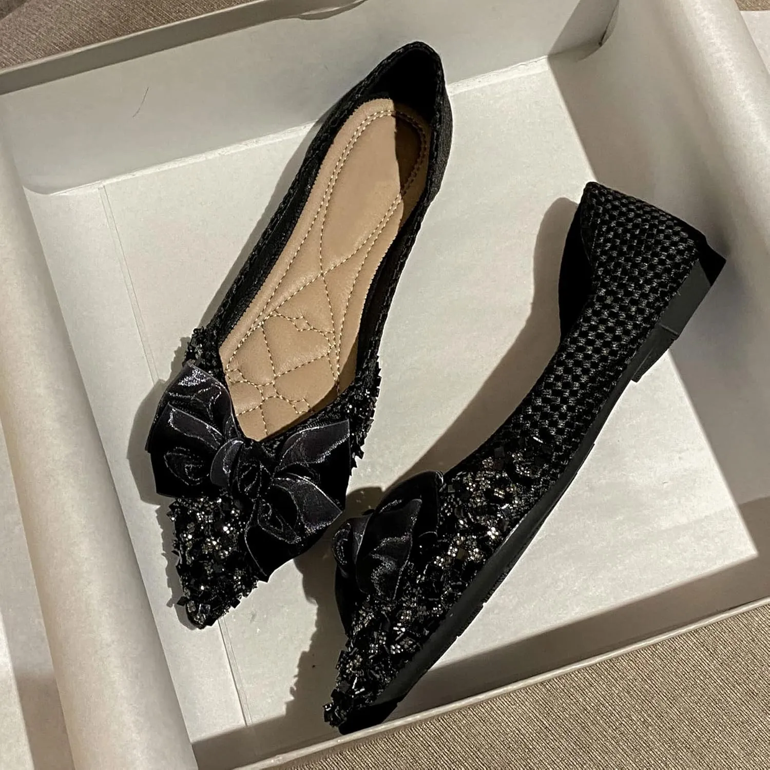 SAILING LU Dressy Shoes for Women Pointed Toe Bowknot Ballet Flats Comfortable Light Weight Slip on Walking Loafers