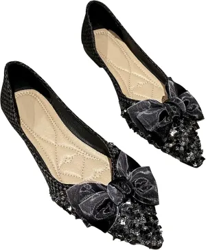 SAILING LU Dressy Shoes for Women Pointed Toe Bowknot Ballet Flats Comfortable Light Weight Slip on Walking Loafers