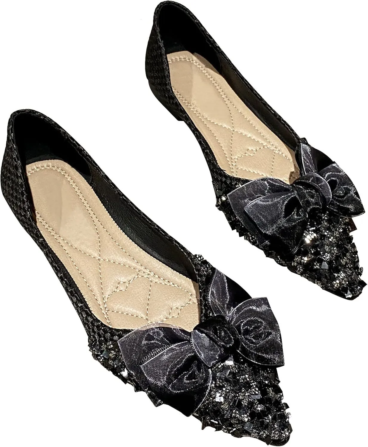 SAILING LU Dressy Shoes for Women Pointed Toe Bowknot Ballet Flats Comfortable Light Weight Slip on Walking Loafers
