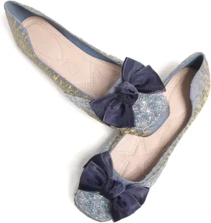SAILING LU Square Toe Flats Shoes Rhinestoned Bowknots Ballet Flats for Women Studded Dress Shoes Comfort Light Weight Loafers