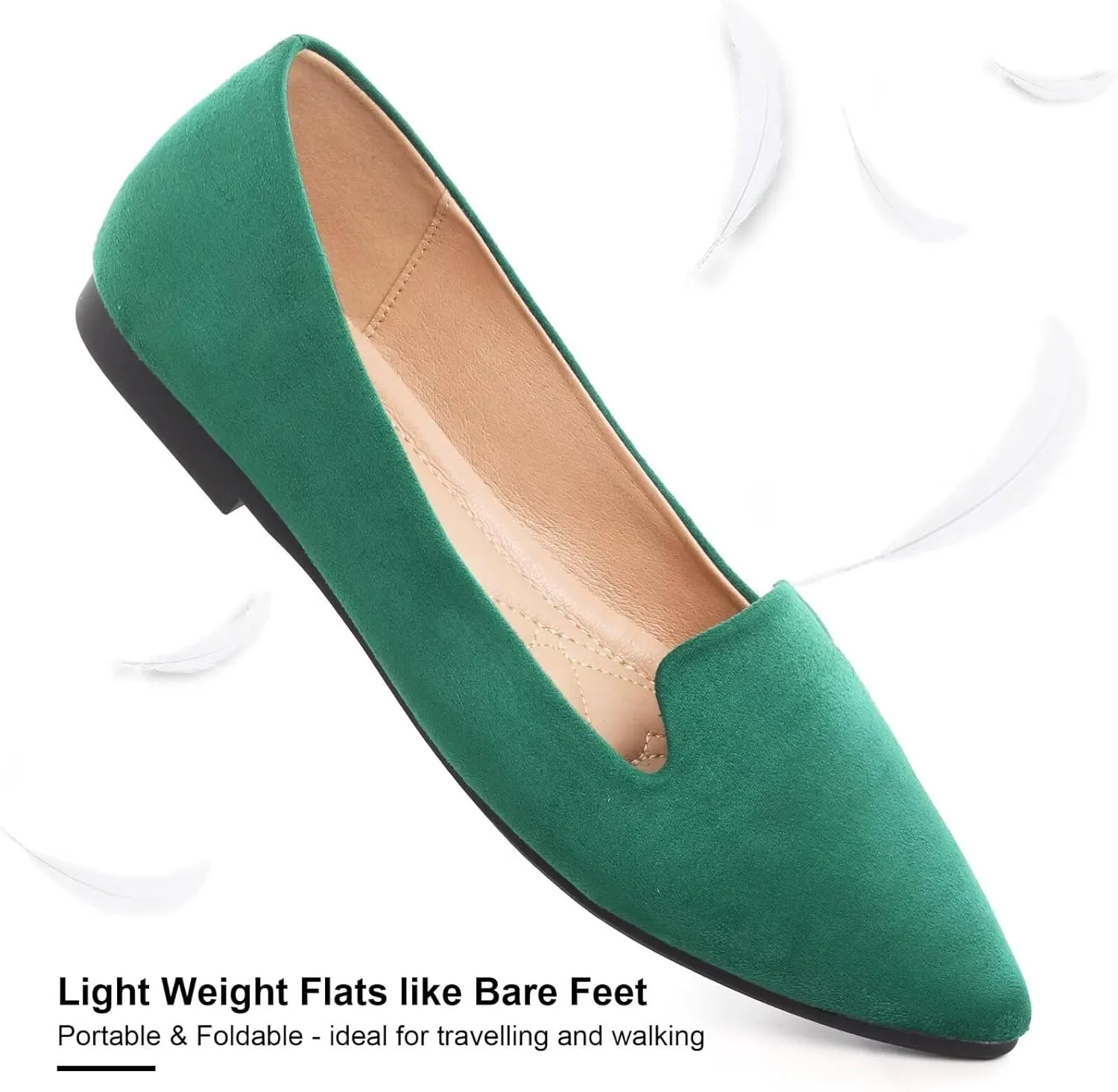 SAILING LU Women Pointed Toe Ballets Flats Faux Suede Comfortable Soft Ballet Walking Shoes Dressy Slip-on Ballerina Shoes