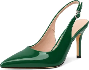 SAMMITOP Women's Pointed Toe Slingback Pumps Buckle Strap High Heels Stilettos Slip On Party Prom Dress Shoes 3.5 Inch