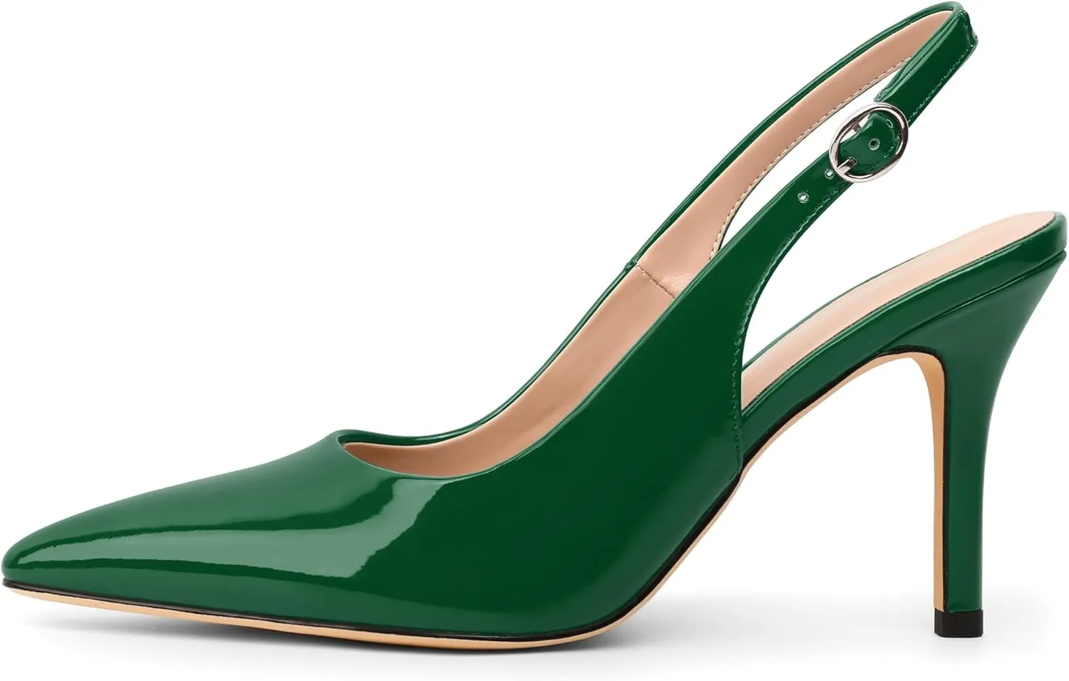 SAMMITOP Women's Pointed Toe Slingback Pumps Buckle Strap High Heels Stilettos Slip On Party Prom Dress Shoes 3.5 Inch