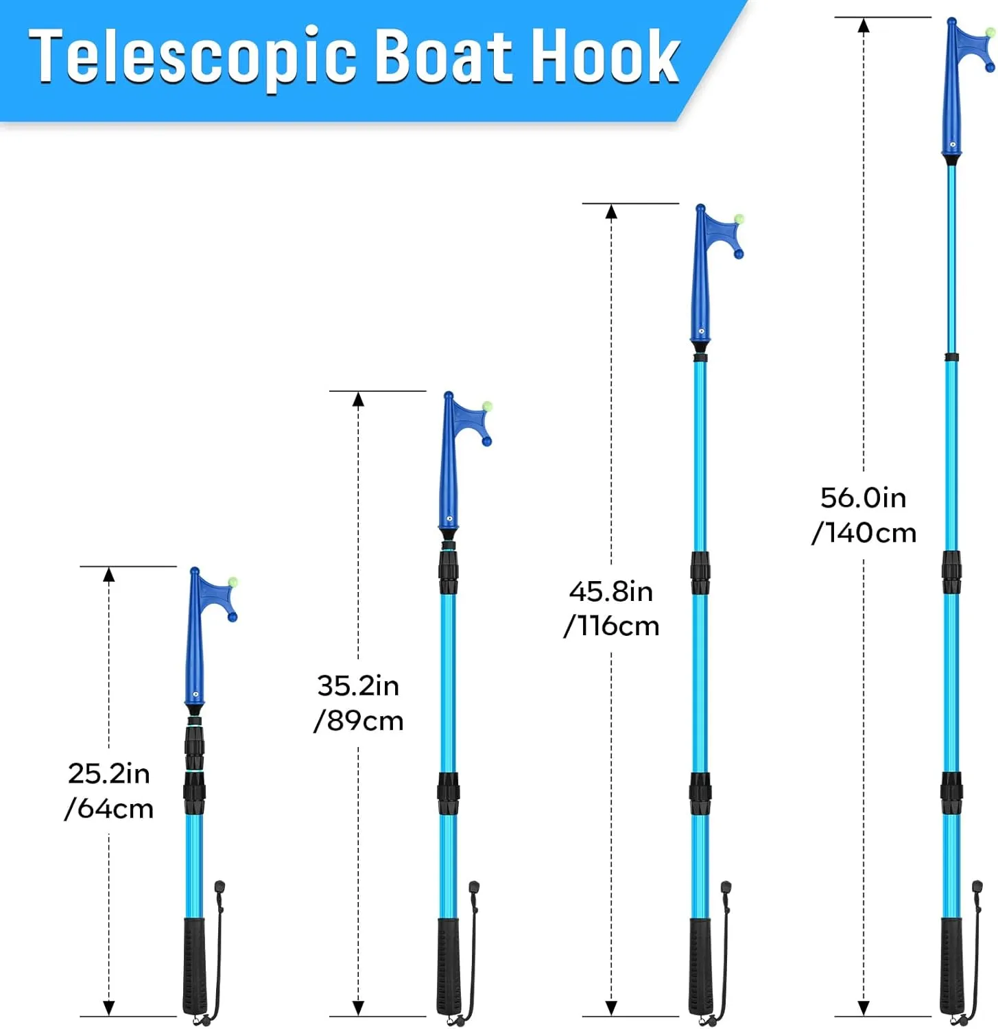 SAN LIKE Boat Hooks for Docking Extension Pole Hook Telescopic Boat Pole with Luminous Bead, Lightweight Floating, Non-Slip Rubber Handle, Durable & Rust-Resistant