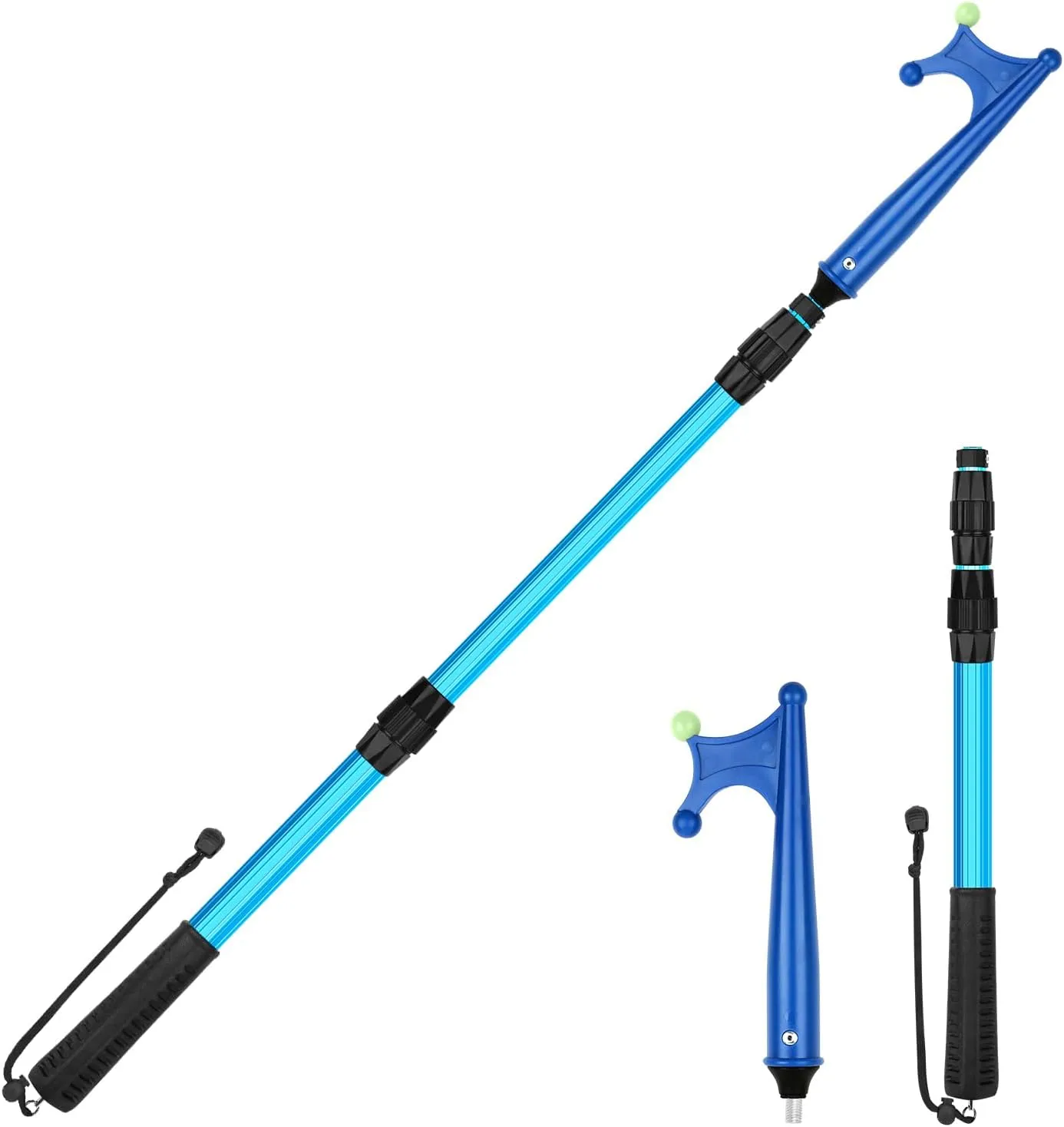 SAN LIKE Boat Hooks for Docking Extension Pole Hook Telescopic Boat Pole with Luminous Bead, Lightweight Floating, Non-Slip Rubber Handle, Durable & Rust-Resistant