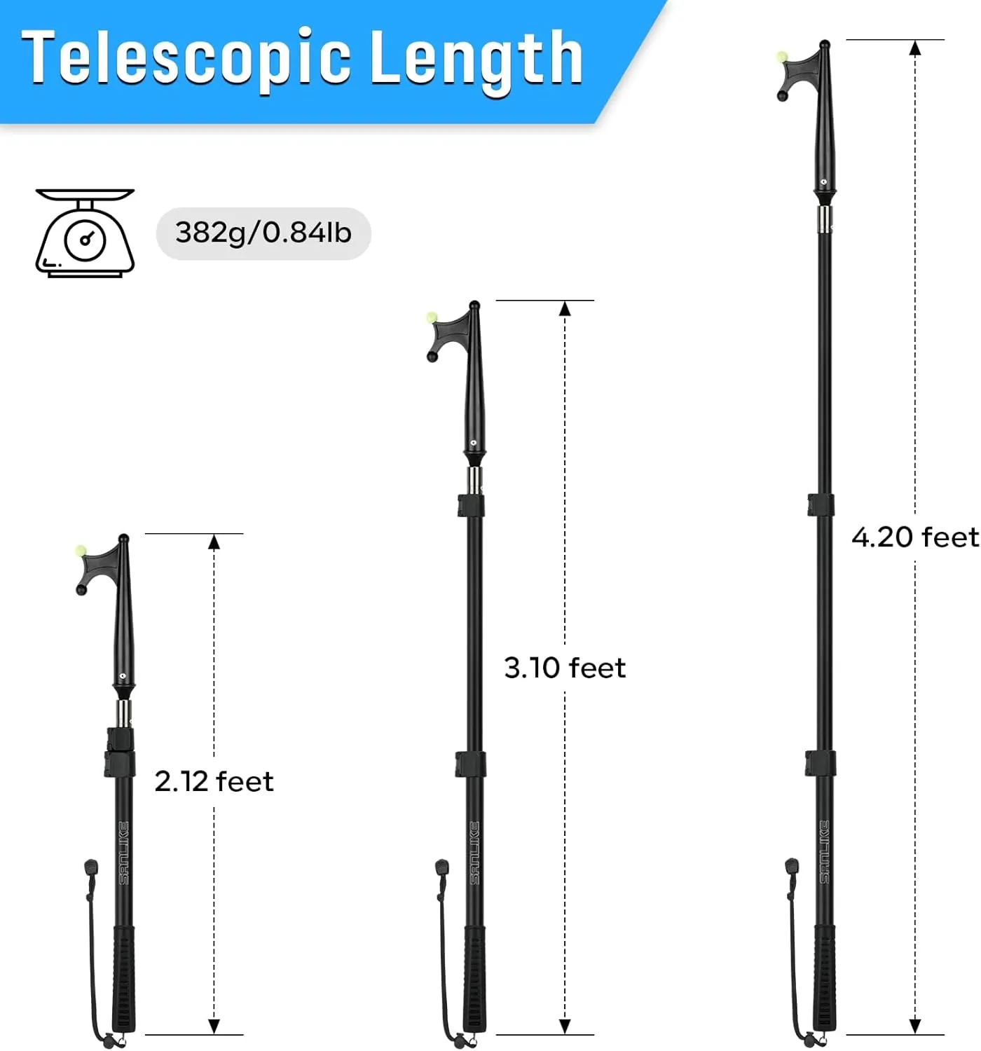 SAN LIKE Telescopic Boat Hook-Durable Boat Hook for Docking with Telescoping Extension Pole Aluminum or Fiberglass Pole Boat Hook Rust-Resistant Sturdy Float Docking Pole with Luminous Bead
