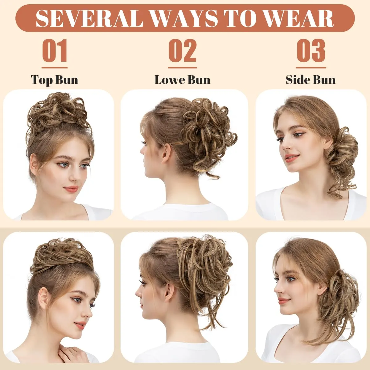 SARLA 2PCS Grey Messy Bun Hair Pieces for Women Wavy Curly Synthetic Hairpieces for Updos with Tendrils Fake Scrunchies Ponytail Extension Ash Grey
