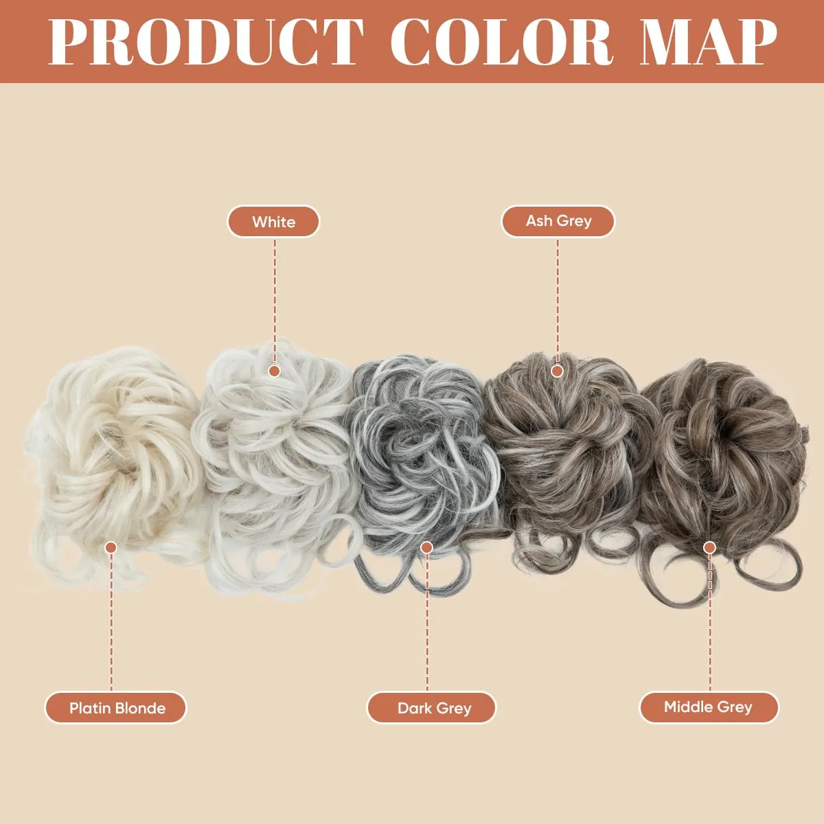SARLA 2PCS Grey Messy Bun Hair Pieces for Women Wavy Curly Synthetic Hairpieces for Updos with Tendrils Fake Scrunchies Ponytail Extension Ash Grey