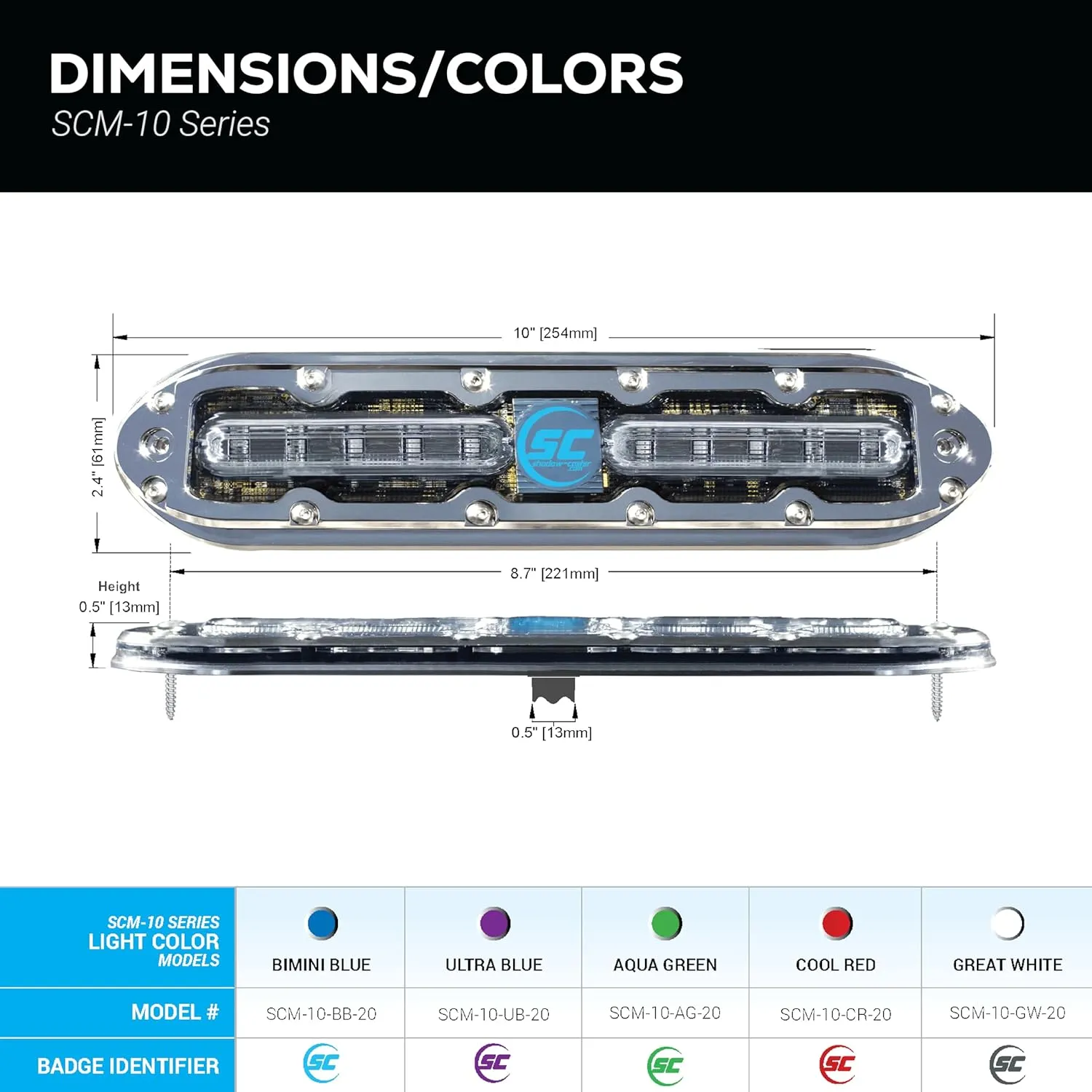 SCM-10 LED Underwater Boat Light - Bimini Blue - 316 Stainless Steel Housing - Polycarbonate Lens - IP68 Fully Submersible Waterproof