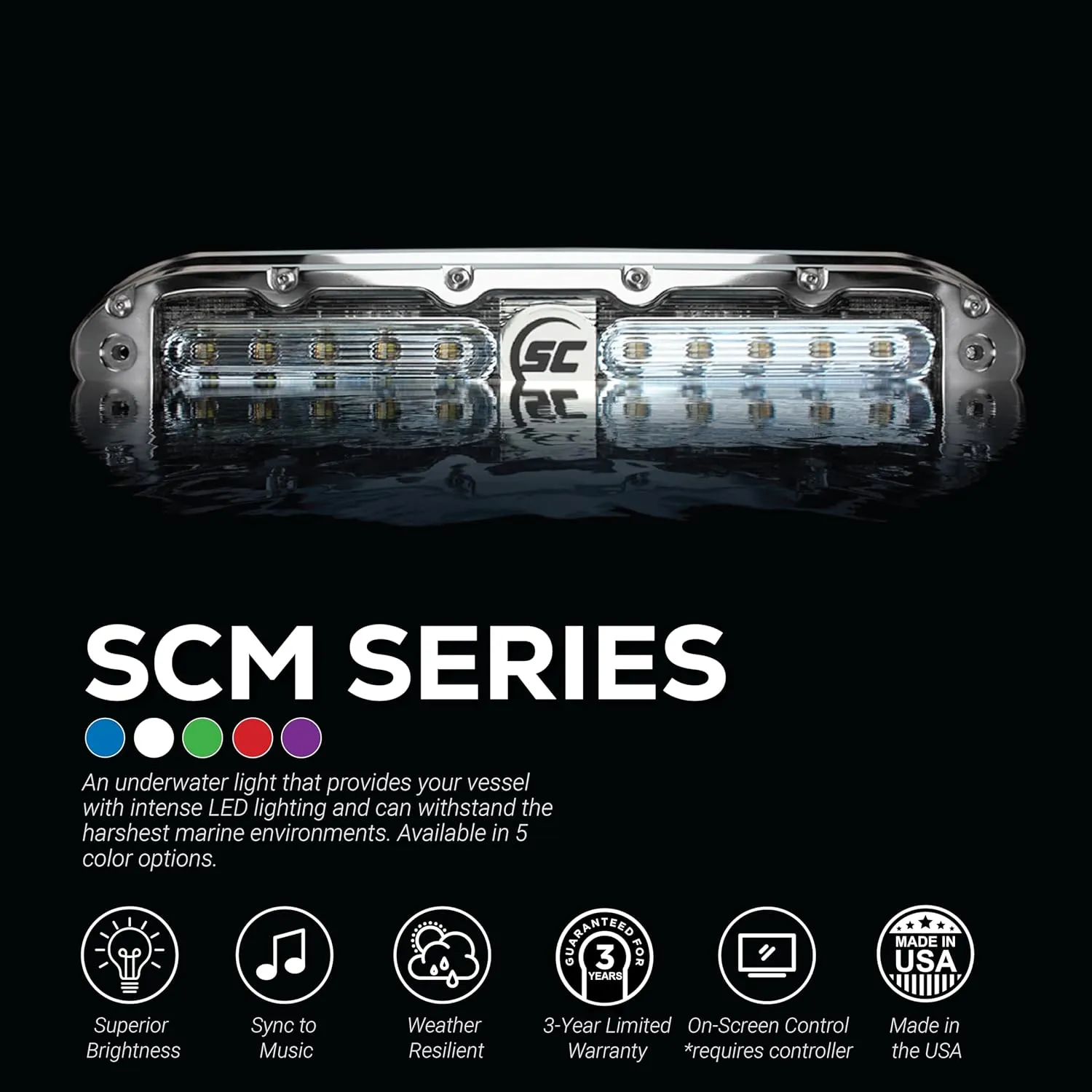 SCM-10 LED Underwater Boat Light - Bimini Blue - 316 Stainless Steel Housing - Polycarbonate Lens - IP68 Fully Submersible Waterproof