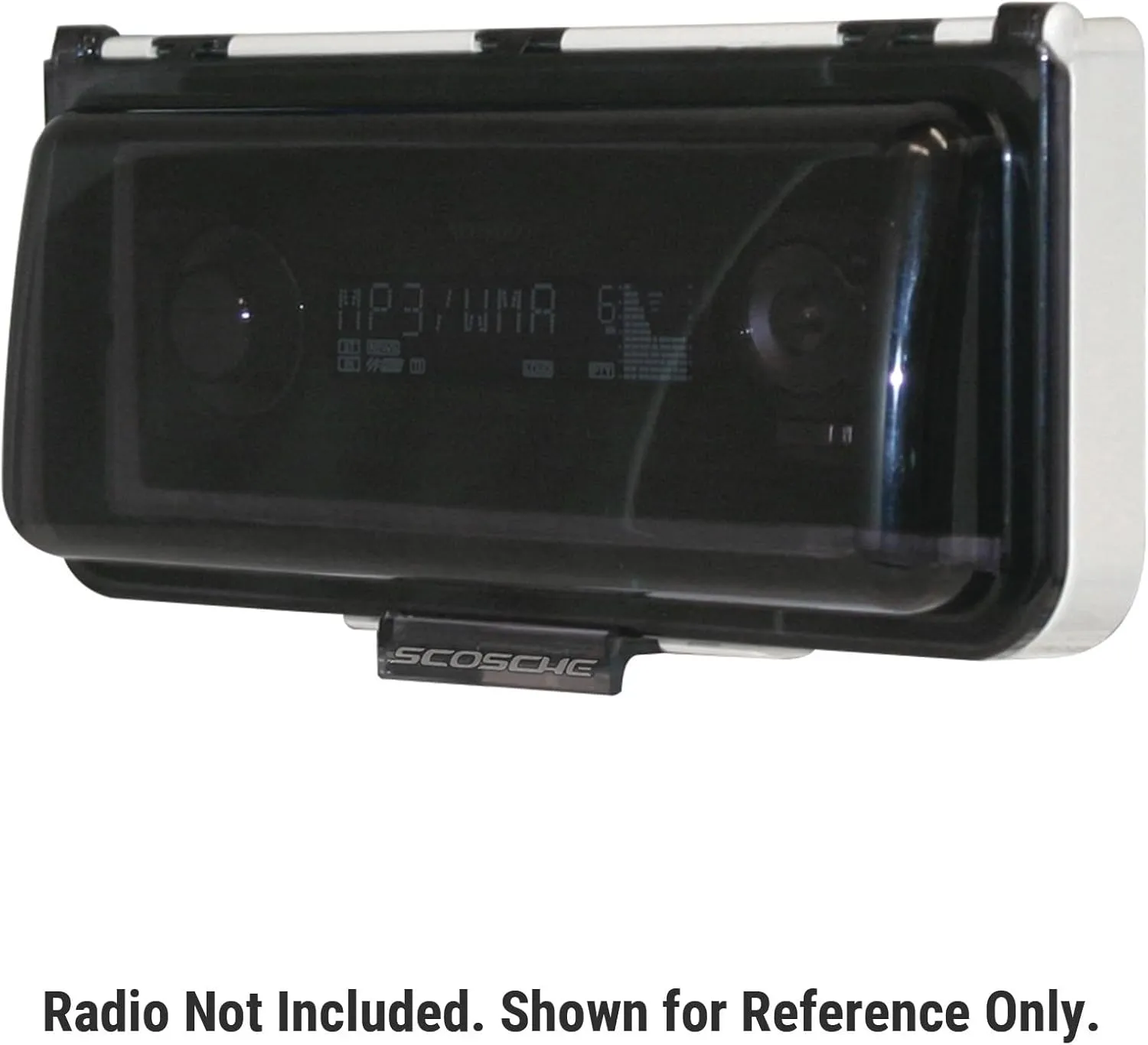 Scosche ACM3W Universal Marine Radio Cover - Water Resistant Boat Dash Radio Protector Shield with One Touch Spring Loaded Flip-Up Door, Single DIN Marine Stereo Kit - Durable Boat Accessory - White