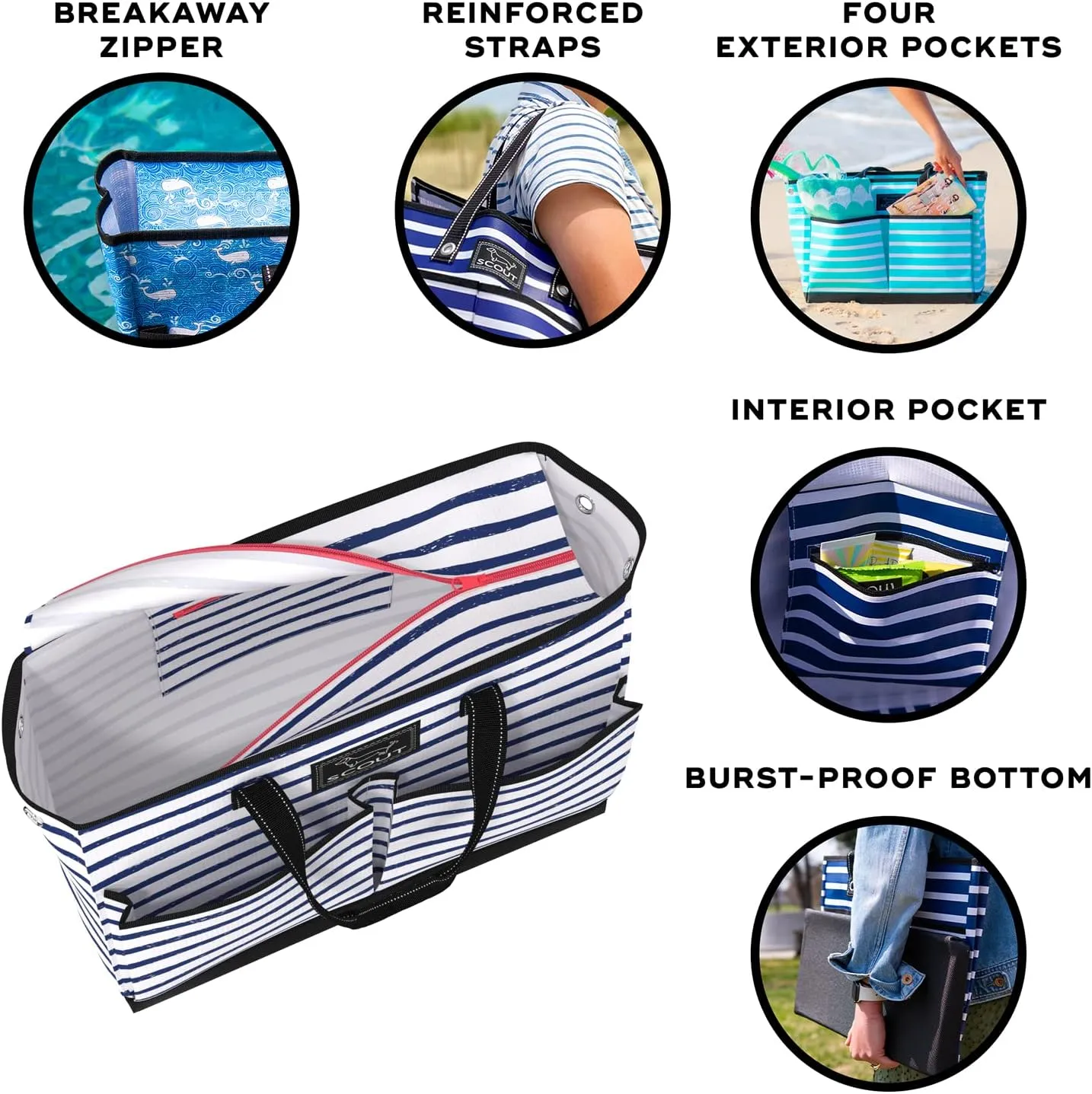 SCOUT BJ Bag - Large, Utility Tote Bag for Women, Nurses, Teachers and Moms with Zipper & 4 Exterior Pockets for Organizing.