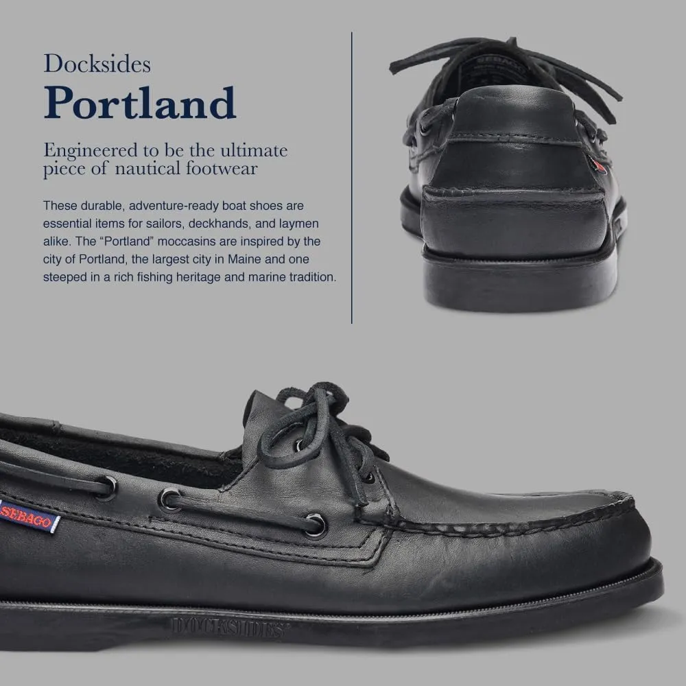 Sebago Portland Boat Shoes - Full-Grain Leather Moccasins, Handsewn with Leather Sock Lining and Non-Marking, Slip-Resistant Sipped Rubber Outsoles