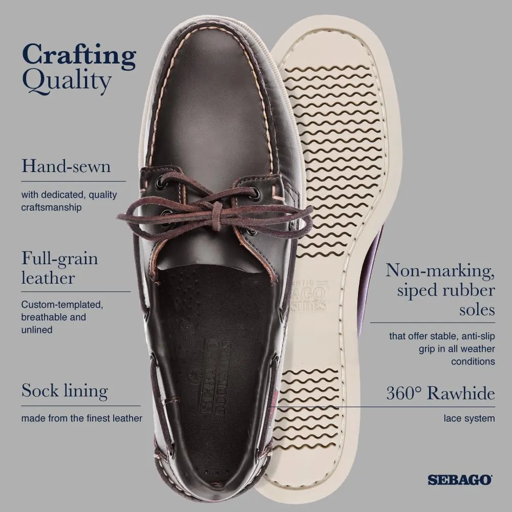 Sebago Portland Boat Shoes - Full-Grain Leather Moccasins, Handsewn with Leather Sock Lining and Non-Marking, Slip-Resistant Sipped Rubber Outsoles