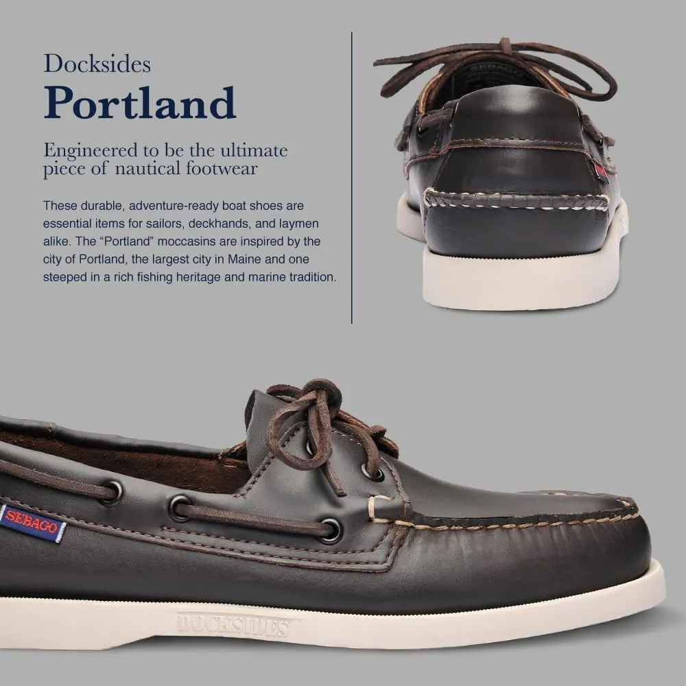 Sebago Portland Boat Shoes - Full-Grain Leather Moccasins, Handsewn with Leather Sock Lining and Non-Marking, Slip-Resistant Sipped Rubber Outsoles