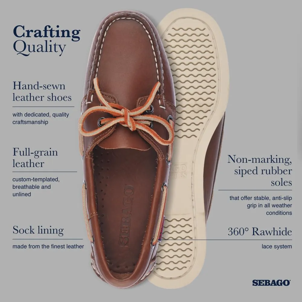 Sebago Portland Women - Handsewn Boat Shoes for Women Made with Full-Grain Leather, with Leather Sock Lining and Non-Marking, Non-Slip Rubber Outsoles
