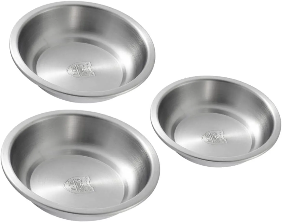 SECFOU 3pcs Round Stainless Steel Serving Plates Lightweight Metal Dinner Dish for Camping Use Easy to Clean Resistant Dinnerware