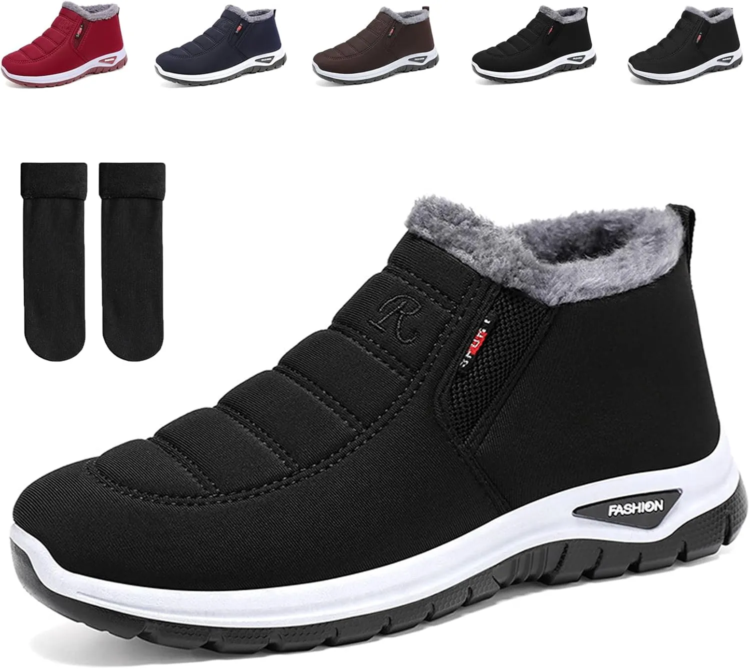 Seematin Women's Warm Sheepskin-Lined Boots, Women's Warm Sheepskin-Lined Boots, Winter Women's Casual Slip-On Warm Boots, Orthopedic Walking Fur Fuzzy Thermal Soft Booties Slip-On, Arch Support
