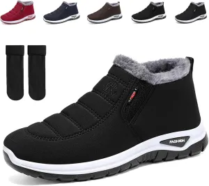 Seematin Women's Warm Sheepskin-Lined Boots, Women's Warm Sheepskin-Lined Boots, Winter Women's Casual Slip-On Warm Boots, Orthopedic Walking Fur Fuzzy Thermal Soft Booties Slip-On, Arch Support
