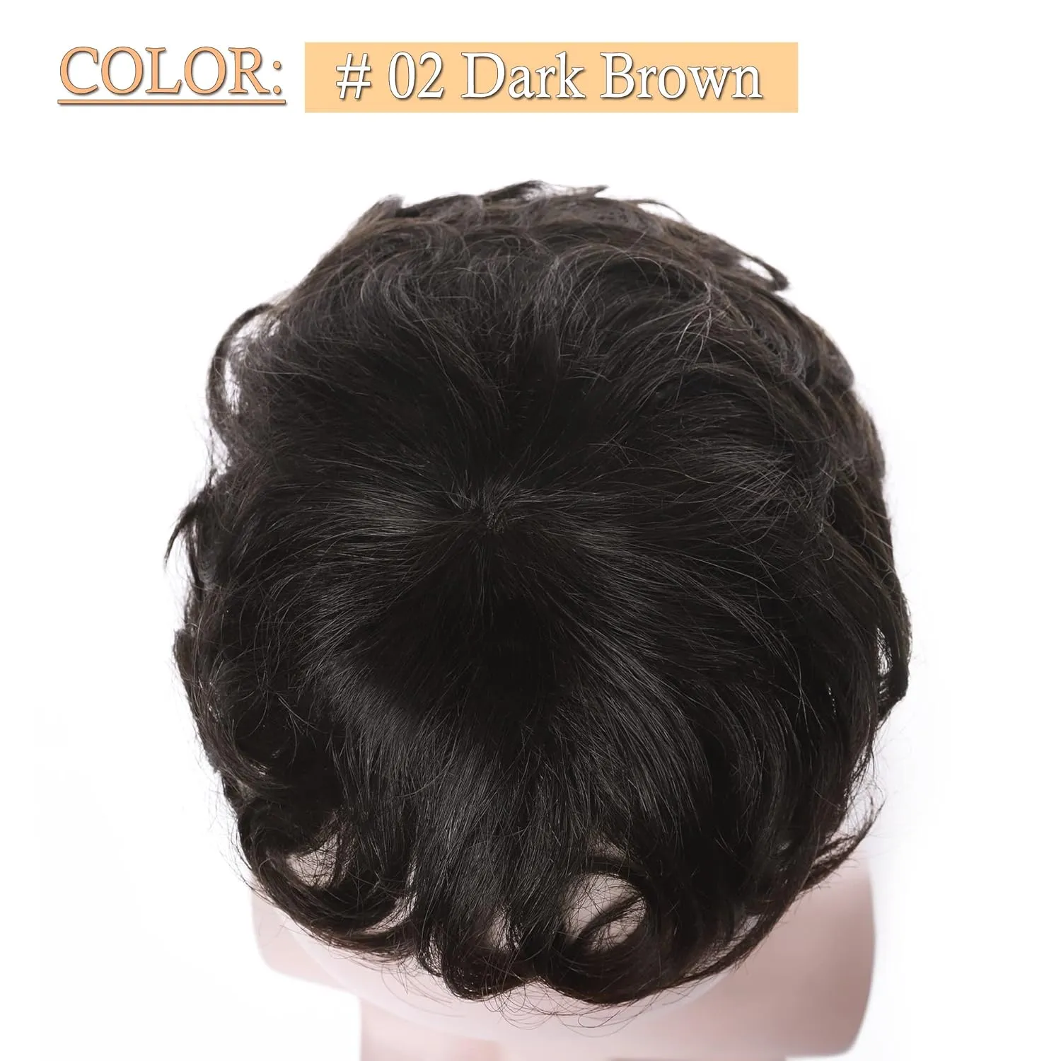 SEGO Men's Toupee Human Hair Topper for Women With Short Hair 150% Density 16x19cm Mono Base 100% Human Hair 4 Inch Short Curly Hairpiece Replacement Wig -Dark Brown