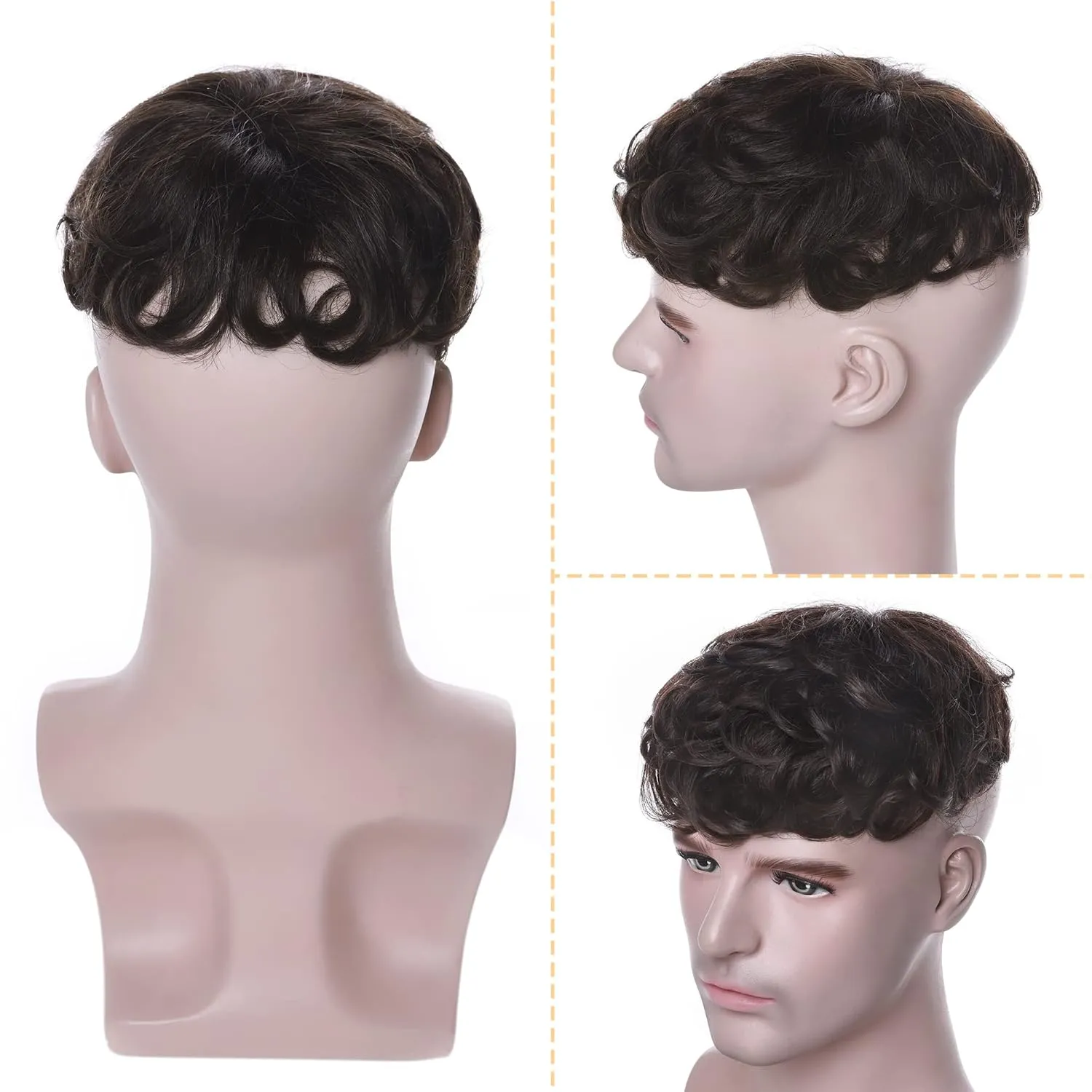 SEGO Men's Toupee Human Hair Topper for Women With Short Hair 150% Density 16x19cm Mono Base 100% Human Hair 4 Inch Short Curly Hairpiece Replacement Wig -Dark Brown