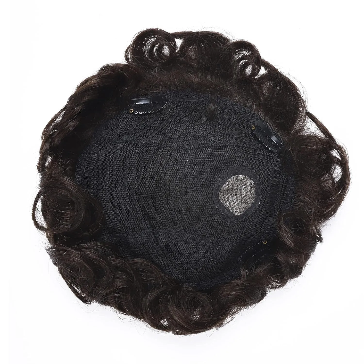 SEGO Men's Toupee Human Hair Topper for Women With Short Hair 150% Density 16x19cm Mono Base 100% Human Hair 4 Inch Short Curly Hairpiece Replacement Wig -Dark Brown