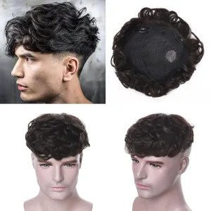 SEGO Men's Toupee Human Hair Topper for Women With Short Hair 150% Density 16x19cm Mono Base 100% Human Hair 4 Inch Short Curly Hairpiece Replacement Wig -Dark Brown