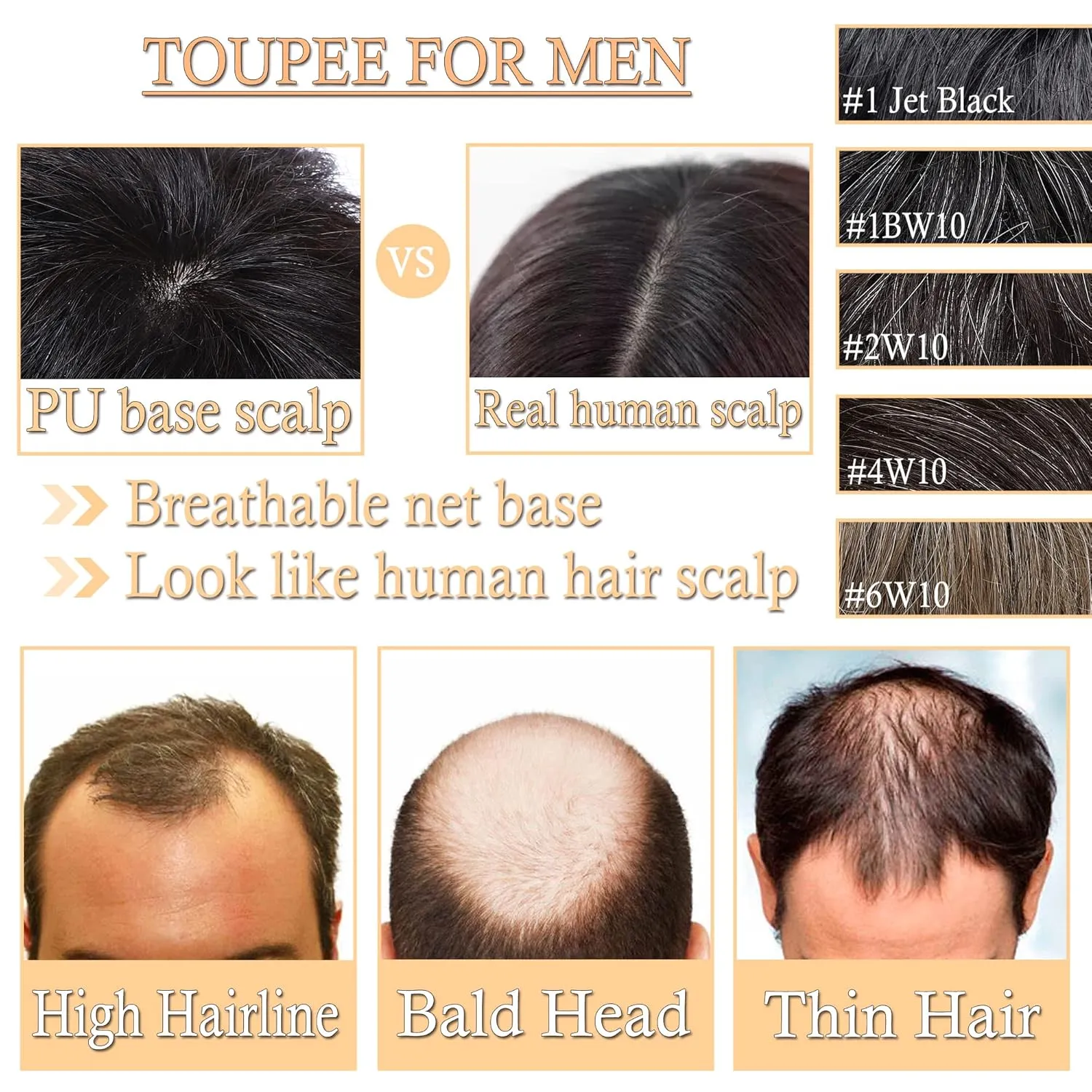 SEGO Men's Toupee Human Hair Topper for Women With Short Hair 150% Density 16x19cm Mono Base 100% Human Hair 4 Inch Short Curly Hairpiece Replacement Wig -Jet Black