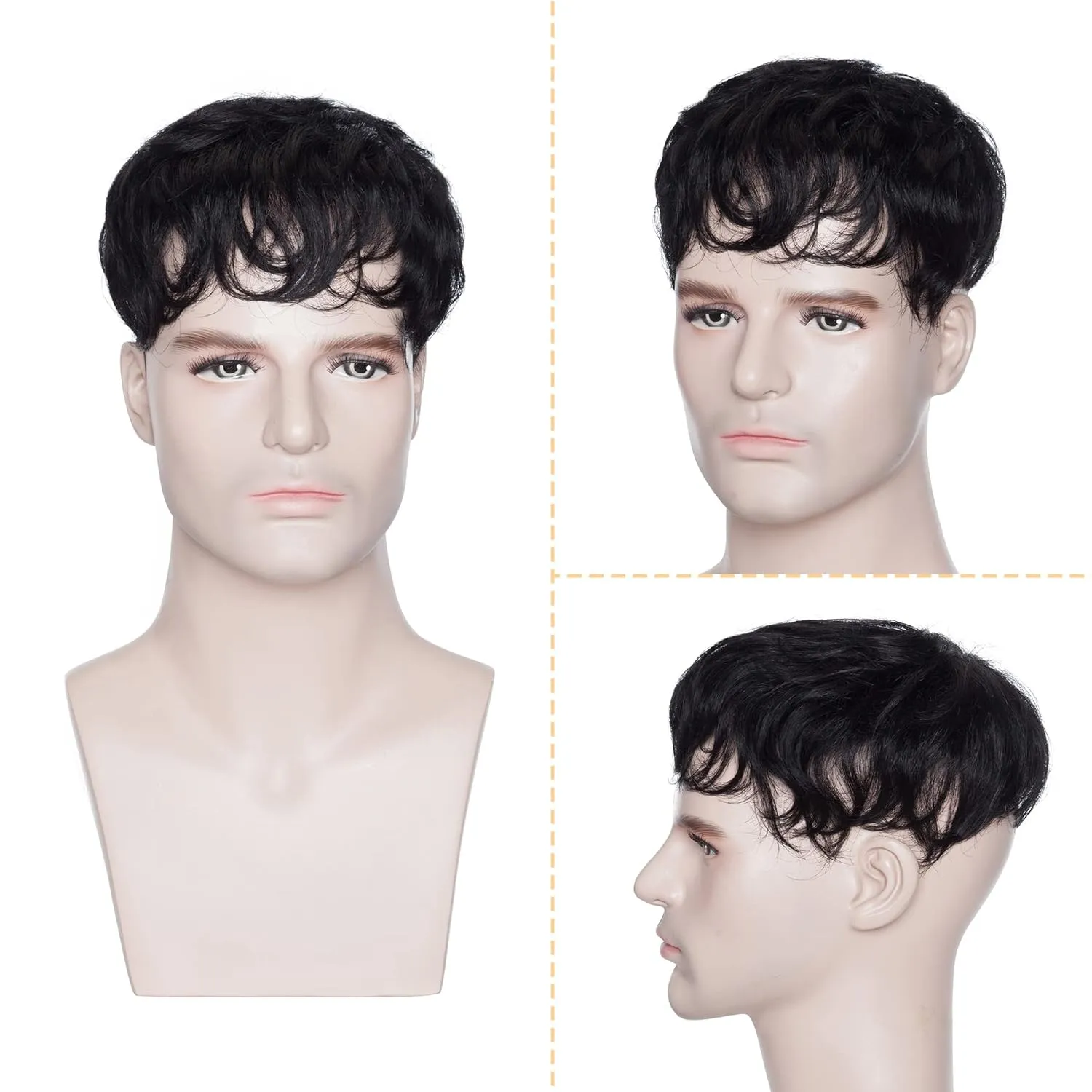 SEGO Men's Toupee Human Hair Topper for Women With Short Hair 150% Density 16x19cm Mono Base 100% Human Hair 4 Inch Short Curly Hairpiece Replacement Wig -Jet Black