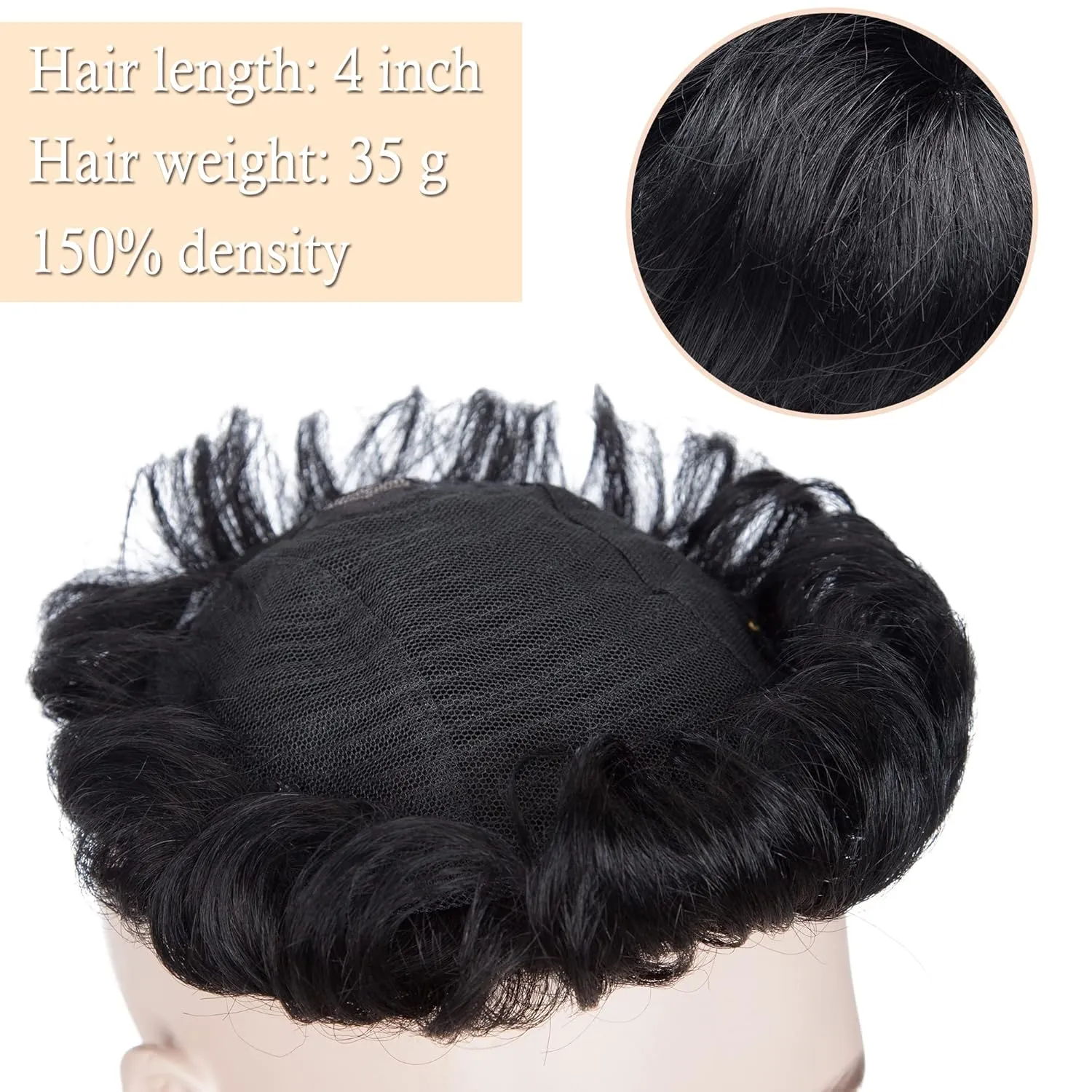 SEGO Men's Toupee Human Hair Topper for Women With Short Hair 150% Density 16x19cm Mono Base 100% Human Hair 4 Inch Short Curly Hairpiece Replacement Wig -Jet Black