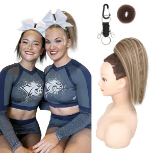SEIKEA Cheer Ponytail Hair Piece, 10" Straight Tangle-Resistant Smooth Natural Cheerleader Hairpiece Ponytail Extension for Cheer Competition, Dance White Blonde with Ash Brown Highlights