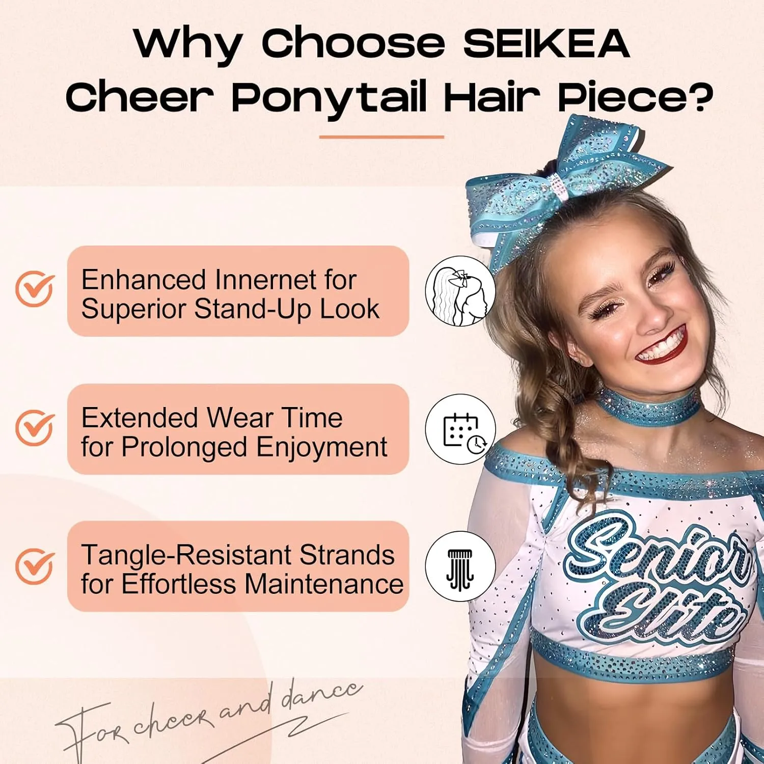 SEIKEA Cheer Ponytail Hair Piece, 14" Curly Cheerleader Hairpiece Ponytail Extension for Cheerleader Competition, Dance Light Blonde with Blonde Highlights