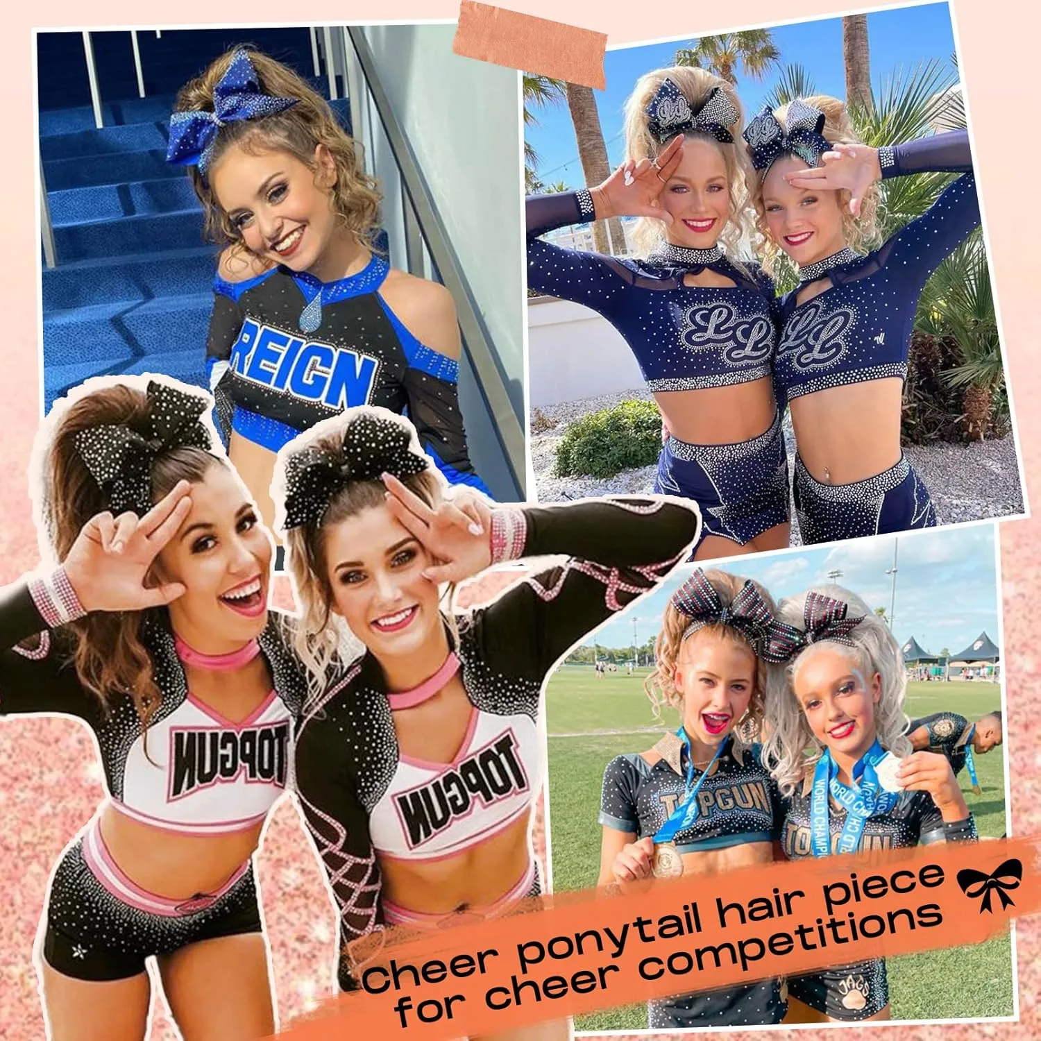 SEIKEA Cheer Ponytail Hair Piece, 14" Curly Cheerleader Hairpiece Ponytail Extension for Cheerleader Competition, Dance Light Blonde with Blonde Highlights