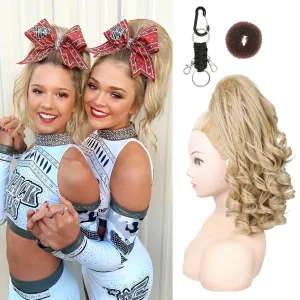 SEIKEA Cheer Ponytail Hair Piece, 14" Curly Cheerleader Hairpiece Ponytail Extension for Cheerleader Competition, Dance Light Blonde with Blonde Highlights